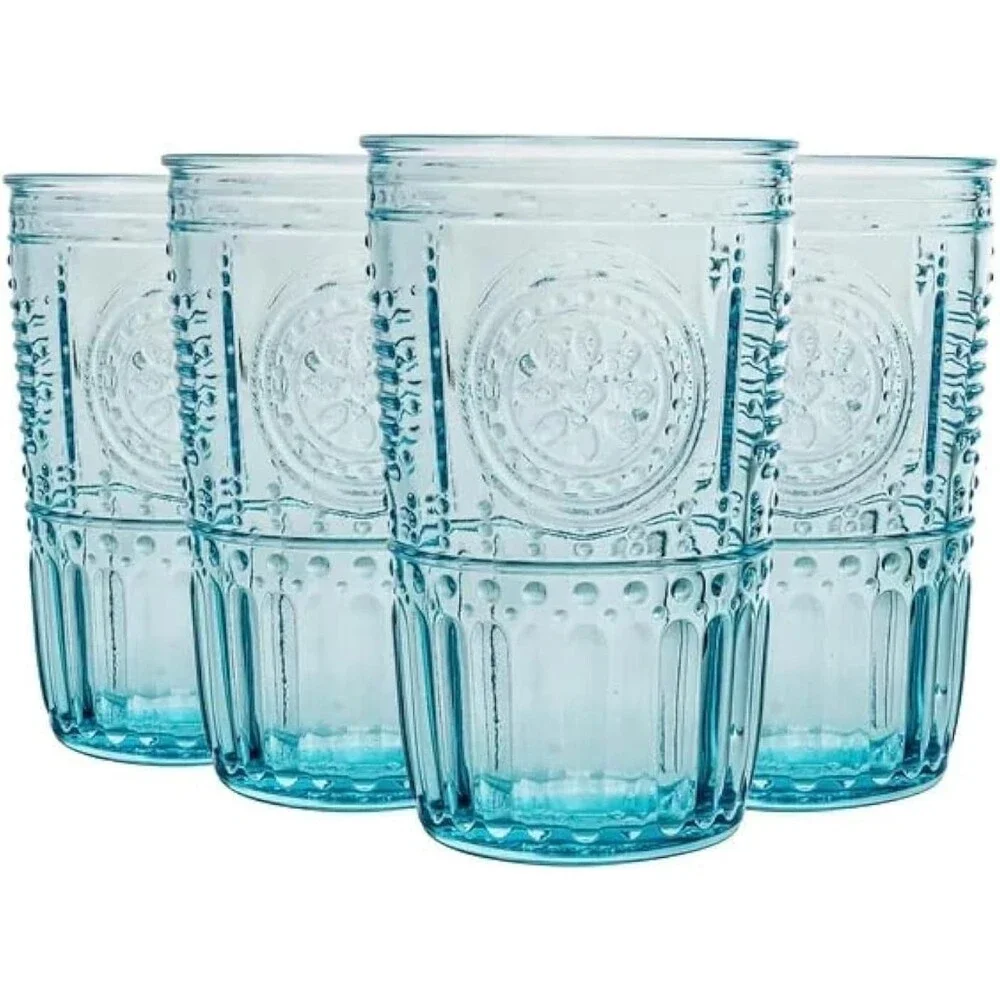 Romantic 16 oz. Cooler Beverage Glasses for Cold Drinks, Set of 4- Light Blue